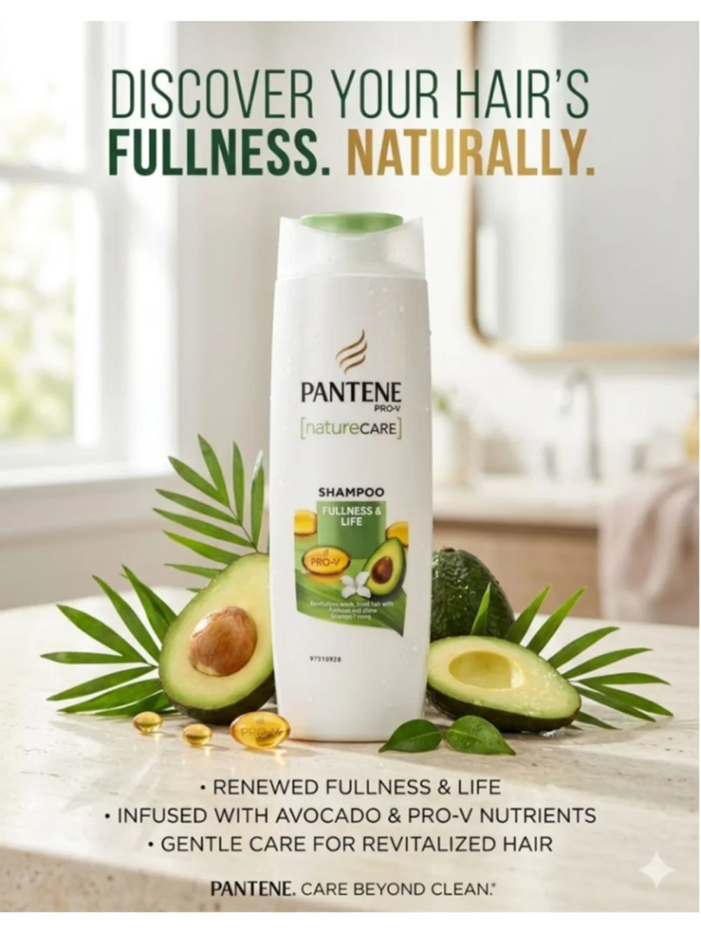 Pantene Pro-V Nature Care Shampoo Fullness and Life Avocado Oil New 16.2oz